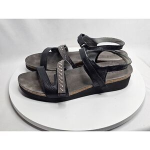 NAOT Kendall Wedge Sandals Ankle Straps Rhinestones Black Women Size EU 41/US 10
